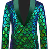Costume maschile in velluto colorato con paillettes a squame reversibili