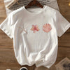 T-shirt casual a maniche corte da donna con stampa stelle marine e conchiglie