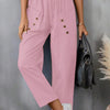 Women's Cotton And Linen Trousers Fashion Street Style Solid Color Pocket Elastic Waist Comfortable Casual Pants