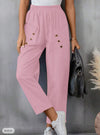 Women's Cotton And Linen Trousers Fashion Street Style Solid Color Pocket Elastic Waist Comfortable Casual Pants