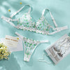 Lingerie con anello in acciaio, reggiseno trasparente con ricamo floreale caldo