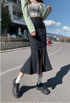 Minigonna in denim a sirena a vita alta con spacco