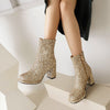 Sequined Thick High Heel Side Zipper Chunky Heel Ankle Boots