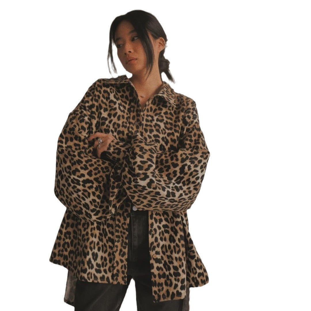 Cappotto largo retrò americano da donna con stampa leopardata