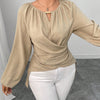 Womens Woven Long-sleeve Top With Tie Detailing And An Asymmetrical Hem