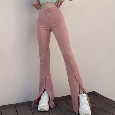 Fashionable And Elegant Commuting Slit Small Personality Solid Color Flared Pants