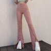 Fashionable And Elegant Commuting Slit Small Personality Solid Color Flared Pants