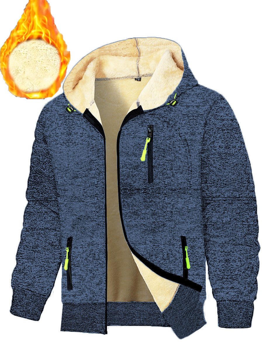 Thickened Men's Sports Fitness Casual Jacquard Hooded Jacket