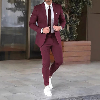 Pantaloni del tailleur cappotto slim-fit tinta unita due pezzi
