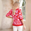 Camicia cardigan da donna a maniche lunghe stampata con collo a punta