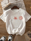T-shirt casual a maniche corte da donna con stampa stelle marine e conchiglie