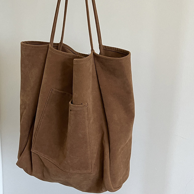 Borsa a tracolla in pelle scamosciata di grande capacità per autunno e inverno, versatile borsa per la spesa portatile