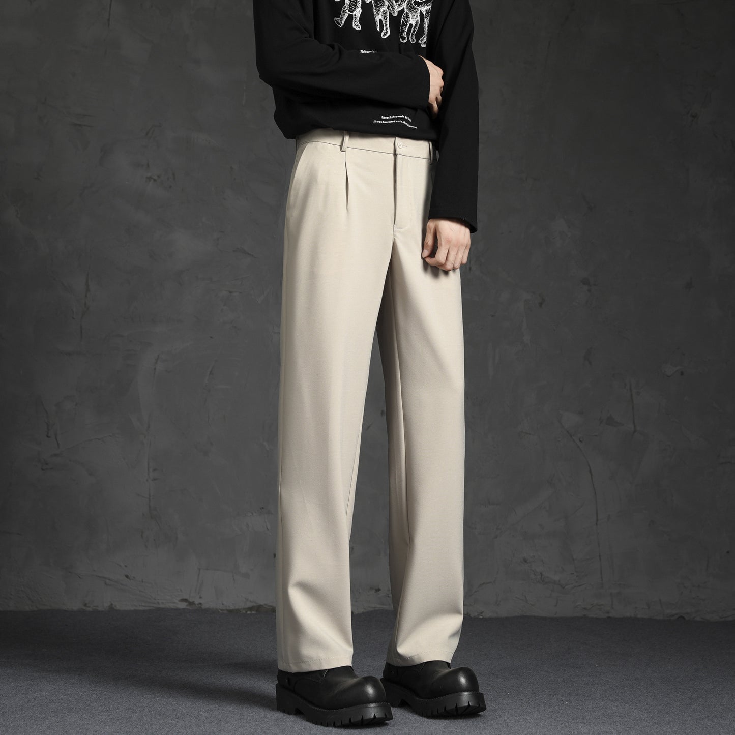 Black Loose Drooping Straight Casual Suit Pants