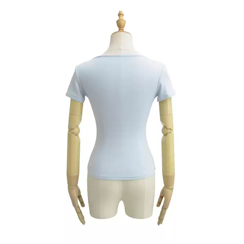 T-shirt tinta unita scollo quadrato maniche corte con coppe integrate