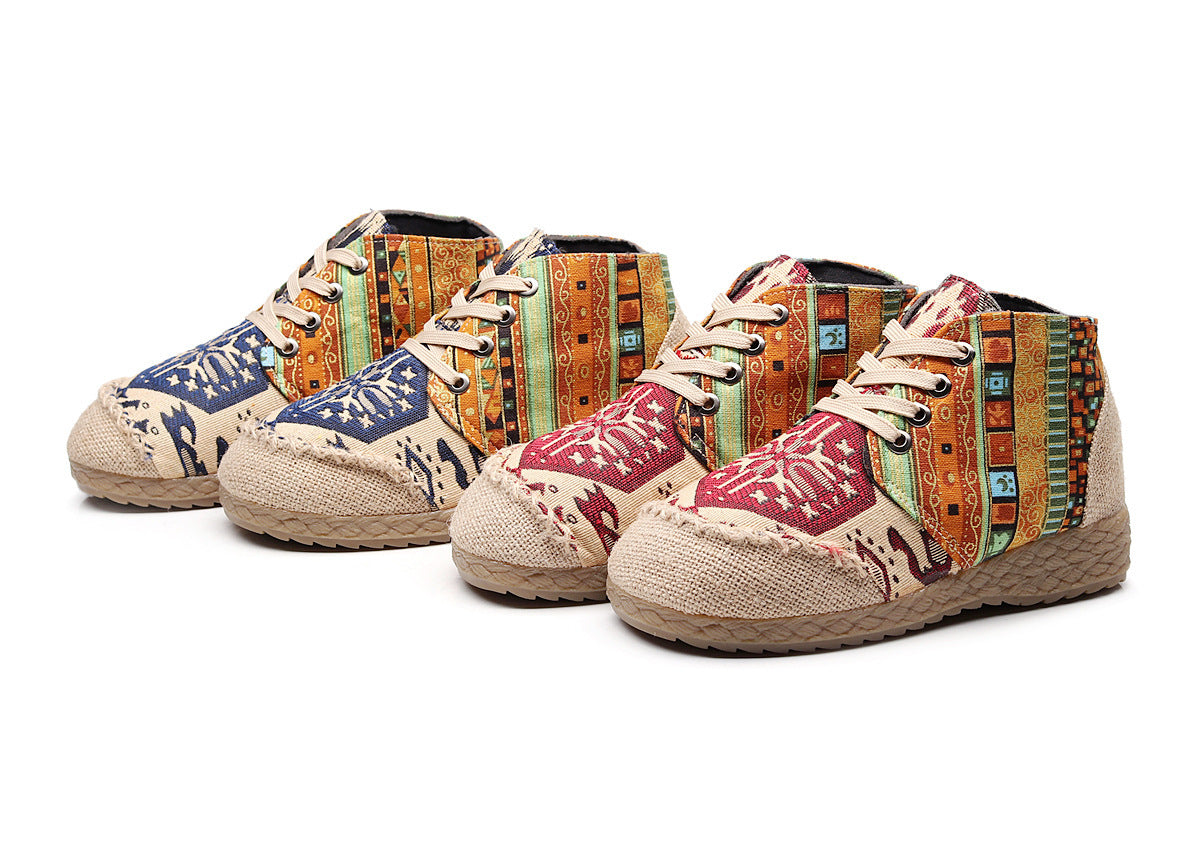 Comfortable Round Head Batik Patchwork Handmade Martin Shoes