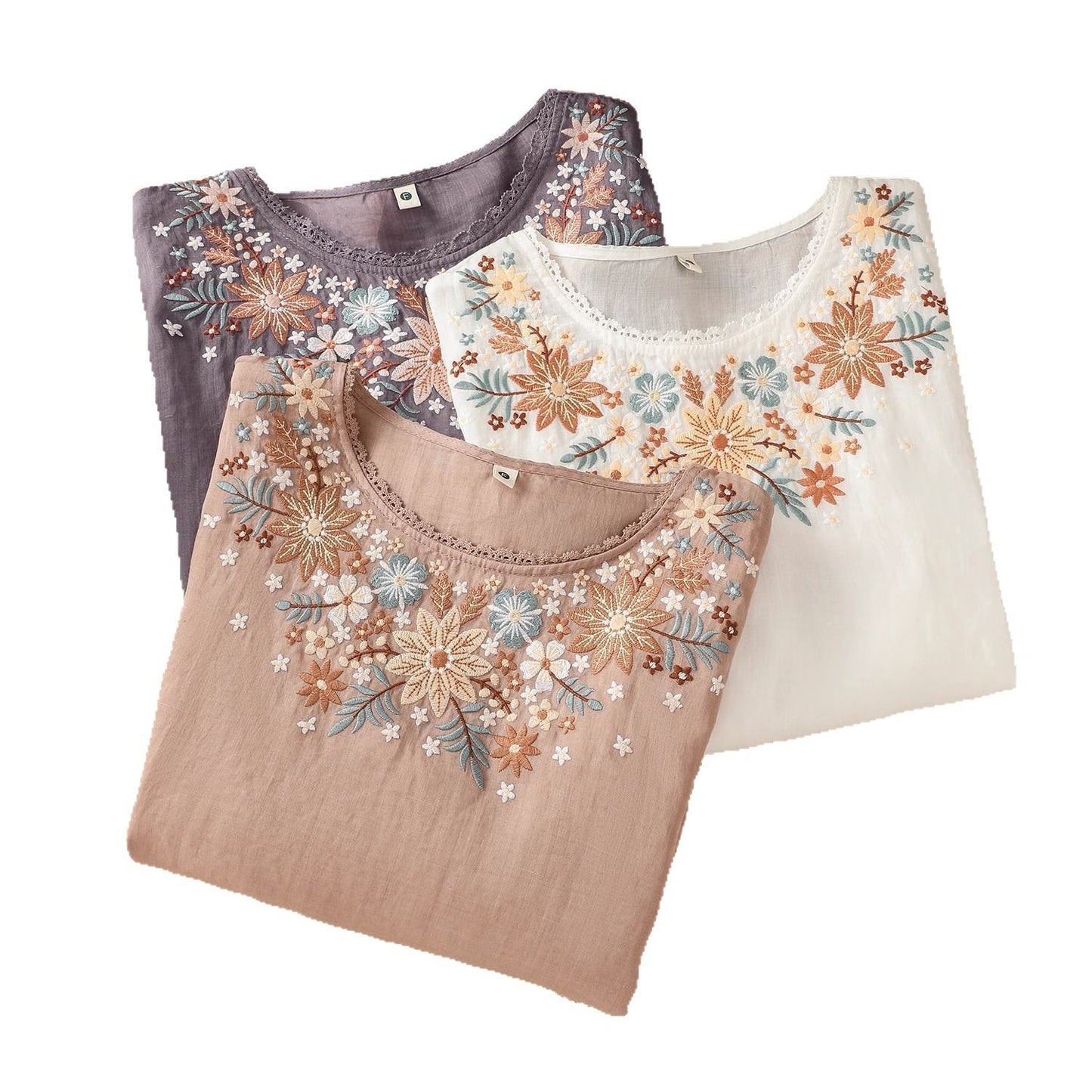 Womens Casual Loose-fitting Embroidered Top That Flatters The