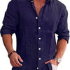 Men's Loose Plus Size Solid Color Shirt Linen Lapel Long Sleeve Casual Shirt