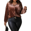 Casual Retro Style Velvet Loose Lapels Solid Color Plus Size Shirt