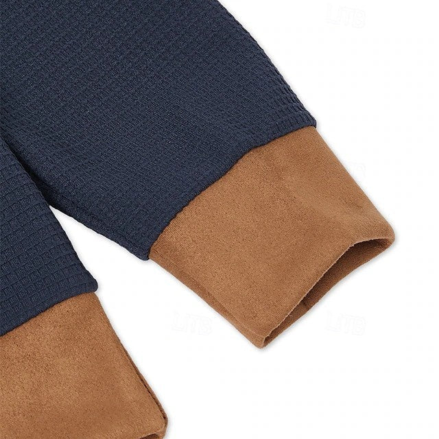 Men's Waffle Contrast Color Pocket Zipped Stand Collar Sweatshirt