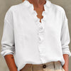 Camicetta da donna casual a maniche lunghe con scollo a V e bordo in pizzo