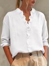 Camicetta da donna casual a maniche lunghe con scollo a V e bordo in pizzo