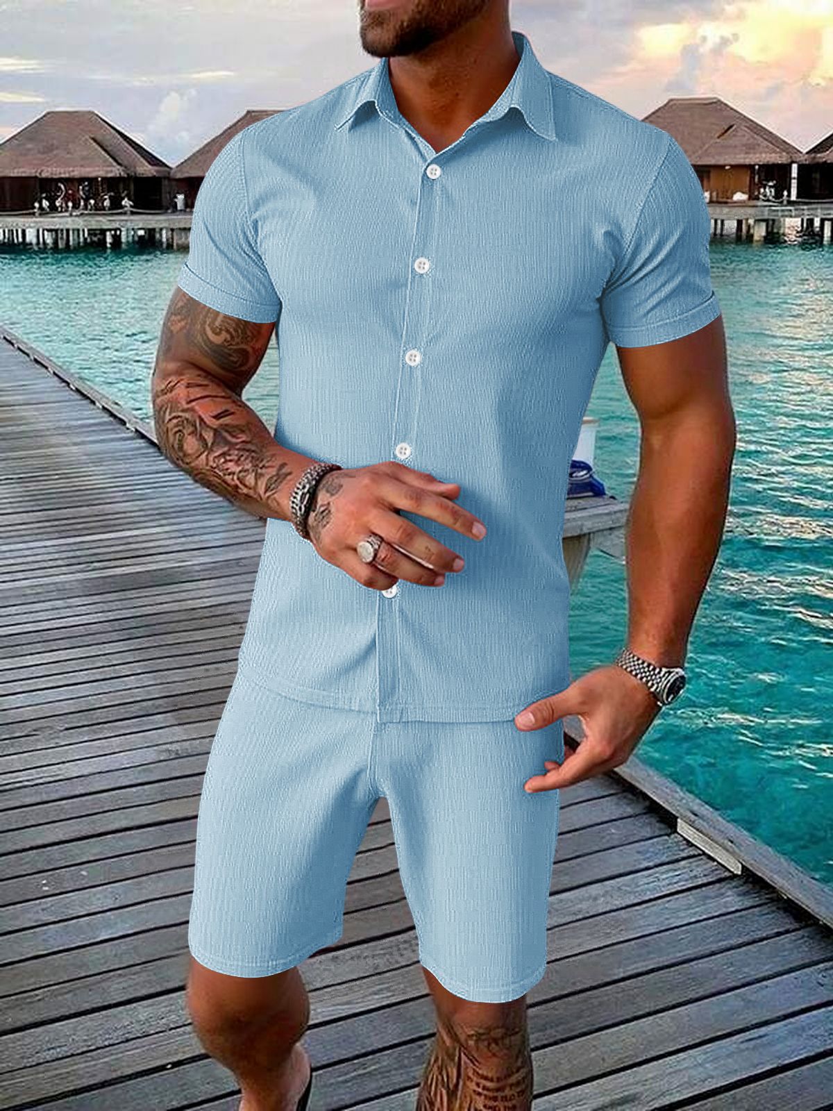 Completo due pezzi da uomo casual con top a maniche corte e pantaloncini