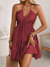 Strap V-neck Ruffle-Trimmed Elegant Sexy Off-the-Shoulder Womens Dress