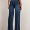 Shascullfites Mid Waist Wide Leg Jeans For Women Stretch Dark Blue Denim Casual Loose Fit Full Length Trousers With Pockets