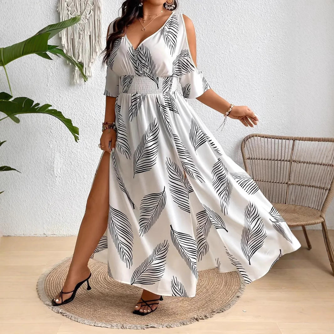 Elegant V-neck Sleeveless Off-shoulder Split Dress