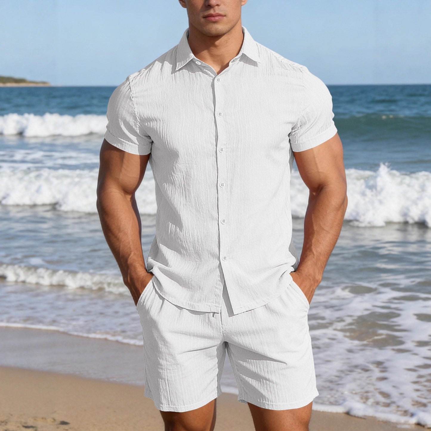 Completo due pezzi da uomo casual con top a maniche corte e pantaloncini