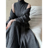 Women's Long Warm Sleeveless Turtleneck Dress Two-piece Set