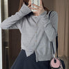 Gray Knitted Cardigan Women's Autumn Outerwear High-grade Sweater Coat