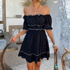 Womens French-style Square-neck Ruffled Short-sleeve Dress