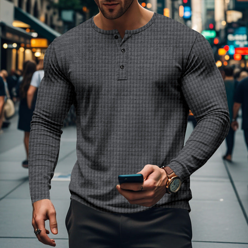 Men's New Jacquard Small Check Casual Sport Long Sleeve
