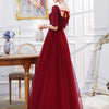 Vestito da sera bordeaux lungo da donna con maniche lunghe
