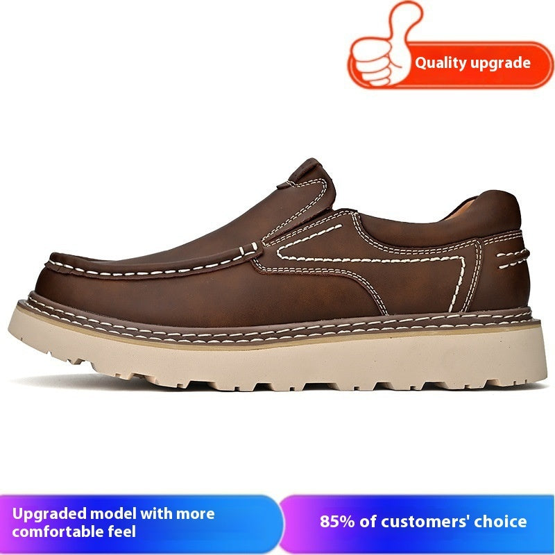 Scarpe casual da uomo in pelle con suola spessa e punta larga, adatte a tutti i tipi di piede
