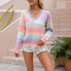 Knitted Sweater Loose Cut Tassel Plus Size Rainbow Sweater