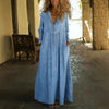 Loose And Comfortable V-neck Denim Maxi Dress With Pockets