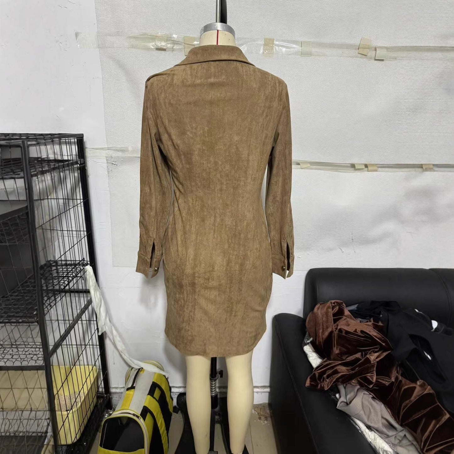 High Quality Cashmere Slim Fit Lapel Shirt Dress For Women