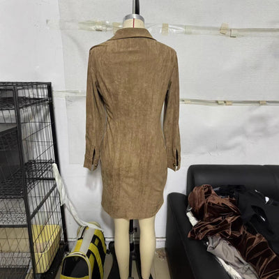 High Quality Cashmere Slim Fit Lapel Shirt Dress For Women