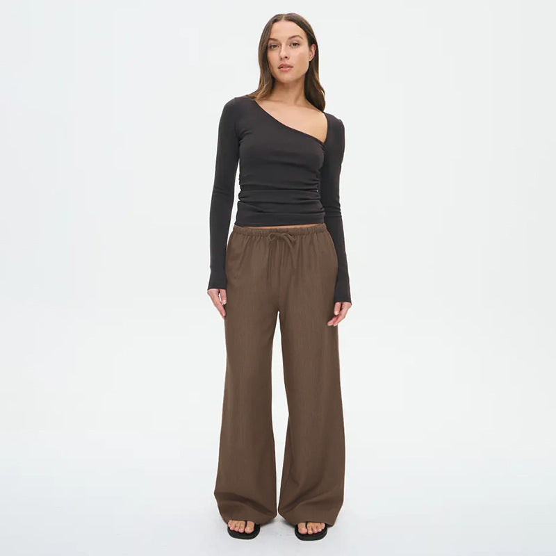 Women's Waist Drawstring Straight-leg Trousers Casual Pants