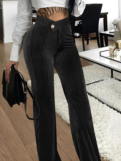 Fashionable Gold Velvet Striped Casual Women's Pants