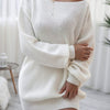 Women's Solid Color Casual Off-the-shoulder Lantern Sleeve Knitted Sweater Dress