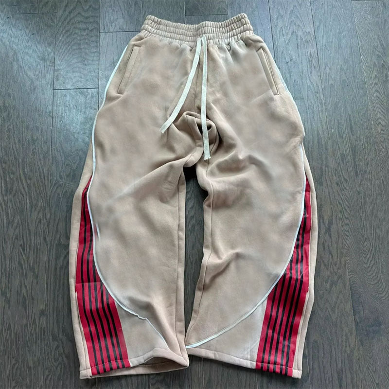 All-matching Drawstring Wide Leg Straight Sweatpants Khaki