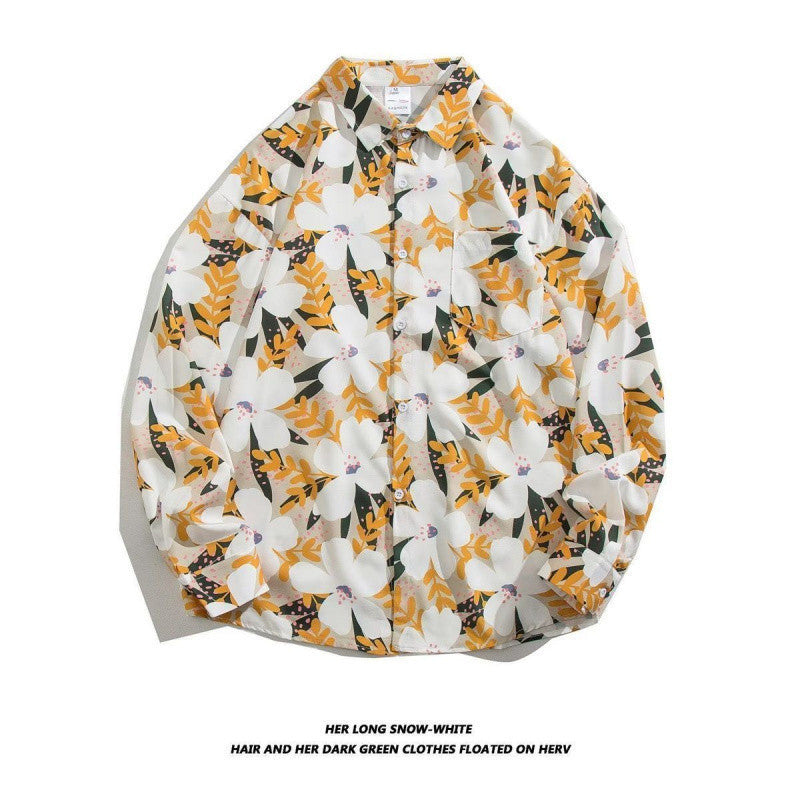 Men's Loose Hong Kong Style Retro Long Sleeve Printed Shirt