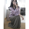 Women's Round Neck Purple Blouse Loose Hollow Out Lightweight Sweater