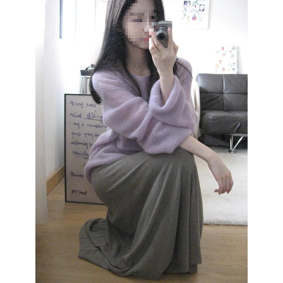 Women's Round Neck Purple Blouse Loose Hollow Out Lightweight Sweater