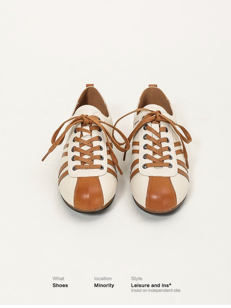 Thick Bottom Cowhide Lace-up Special-interest Design Color Matching Bowling Shoes