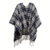 Plaid Navy Blue Fur Collar Shawl Warm