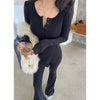 Women's Solid Color Casual Top And Trousers